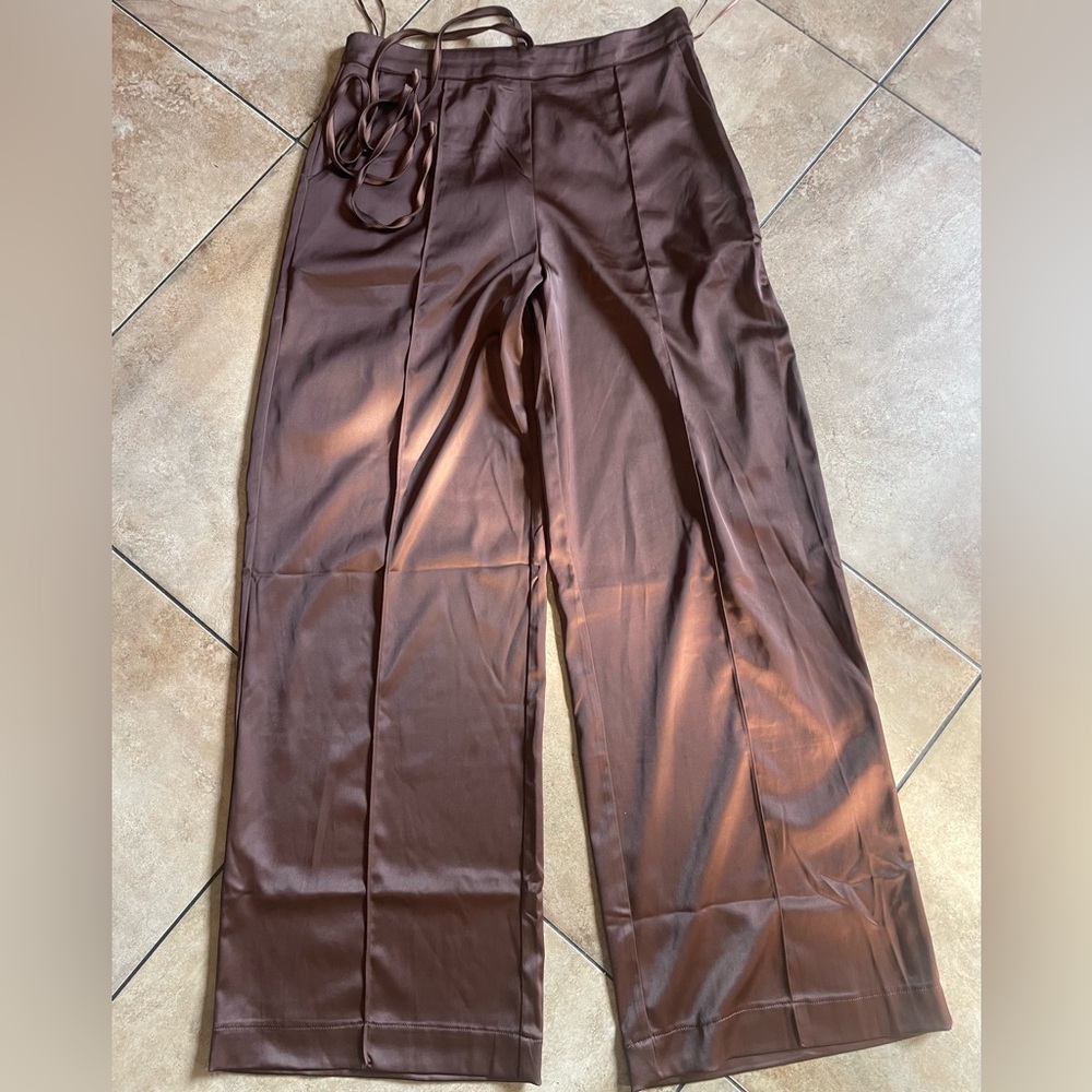 Elegant Brown Satin Women's Pants